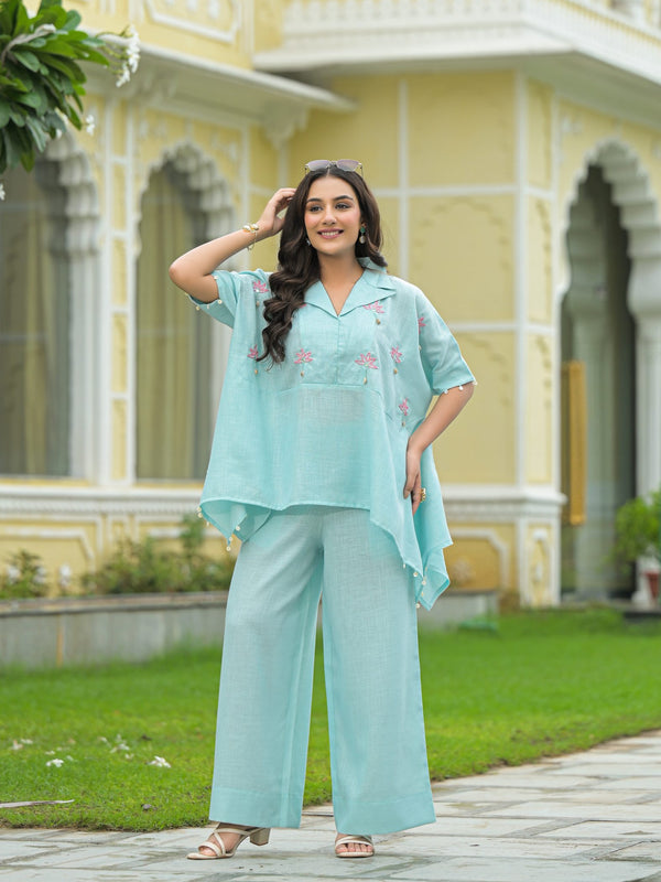 Sky Blue Kaftan Style Co-Ord Set for Women