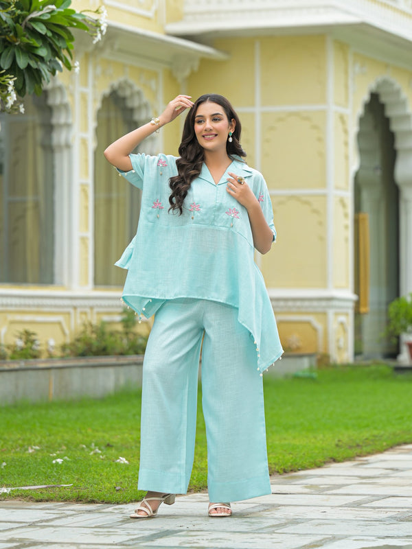 Sky Blue Kaftan Style Co-Ord Set for Women