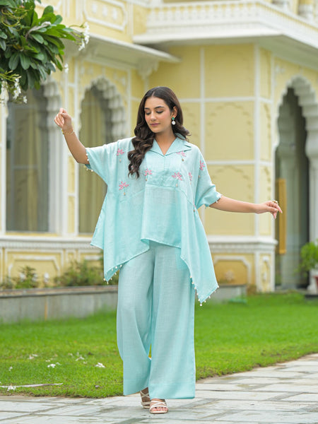 Sky Blue Kaftan Style Co-Ord Set for Women