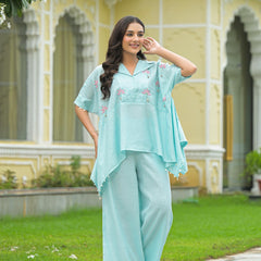 Sky Blue Kaftan Style Co-Ord Set for Women