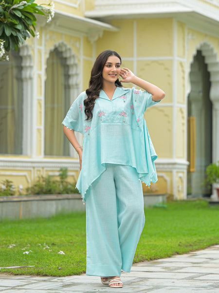 Sky Blue Kaftan Style Co-Ord Set for Women