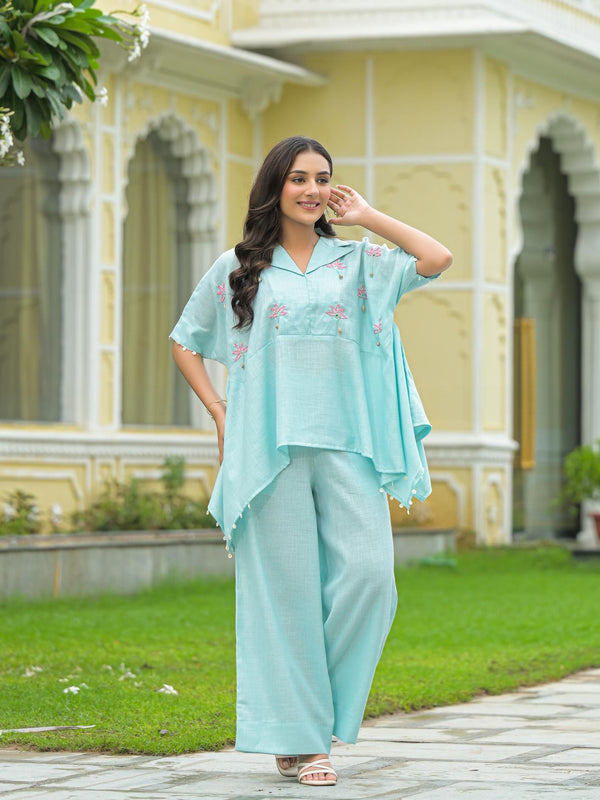 Sky Blue Kaftan Style Co-Ord Set for Women