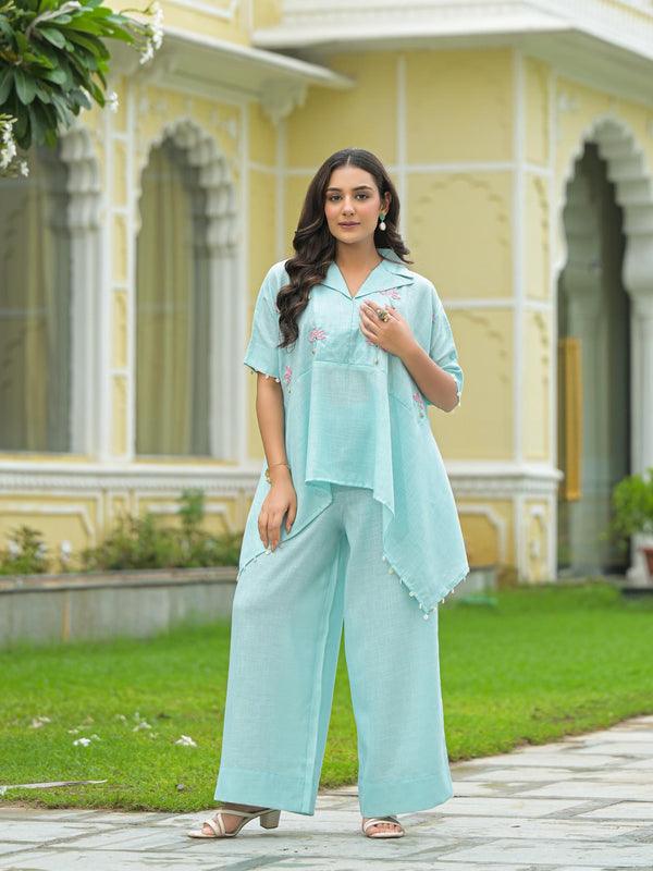 Sky Blue Kaftan Style Co-Ord Set for Women