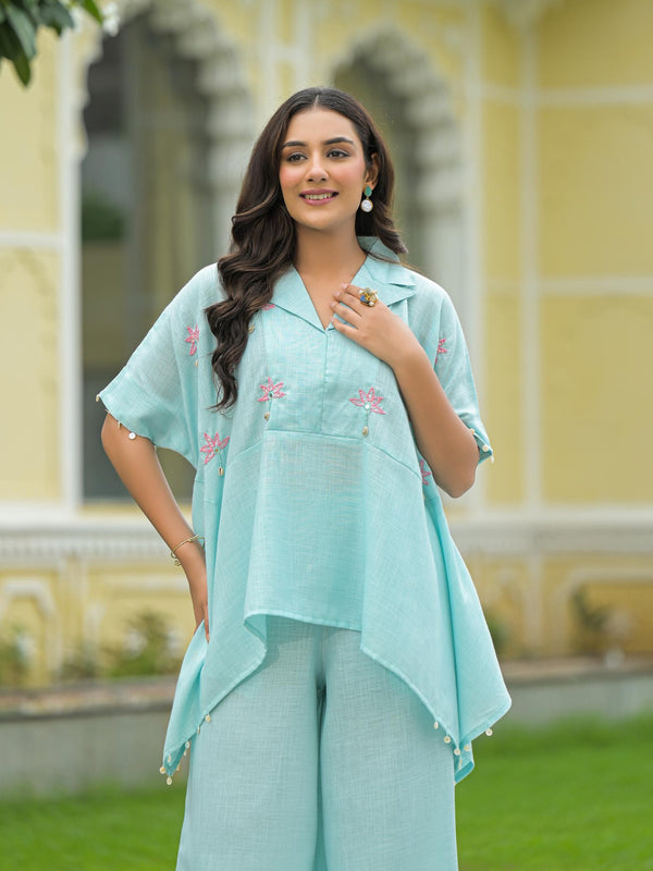 Sky Blue Kaftan Style Co-Ord Set for Women