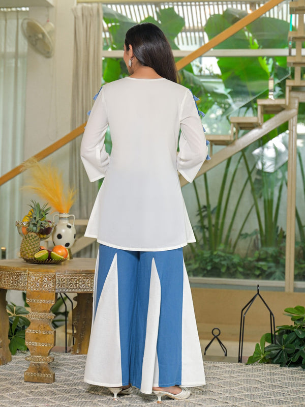 Off-White and Blue Cotton Premium And Elegant Kurta Sets For Women