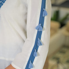 Off-White and Blue Cotton Premium And Elegant Kurta Sets For Women