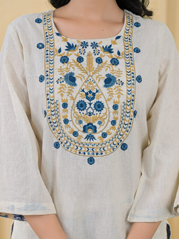Blue Embroidered Cotton Co-Ord Set with Palazzo