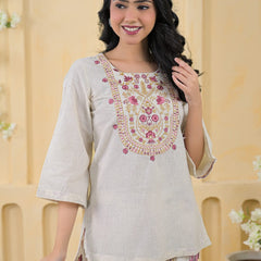 Pink Embroidered Cotton Co-Ord Set with Palazzo