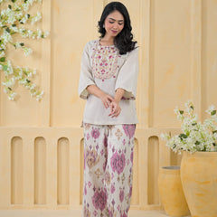 Pink Embroidered Cotton Co-Ord Set with Palazzo