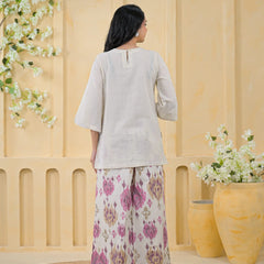 Pink Embroidered Cotton Co-Ord Set with Palazzo