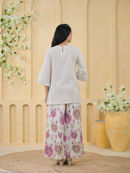 Pink Embroidered Cotton Co-Ord Set with Palazzo