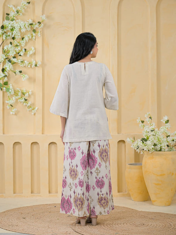 Pink Embroidered Cotton Co-Ord Set with Palazzo