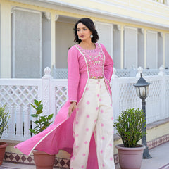 Pink Embroidered High-Low Kurta Set with Palazzo