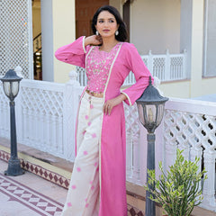 Pink Embroidered High-Low Kurta Set with Palazzo