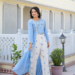 Sky Blue Embroidered High-Low Kurta Set with Palazzo