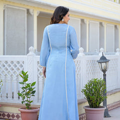 Sky Blue Embroidered High-Low Kurta Set with Palazzo