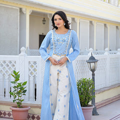 Sky Blue Embroidered High-Low Kurta Set with Palazzo