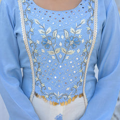 Sky Blue Embroidered High-Low Kurta Set with Palazzo