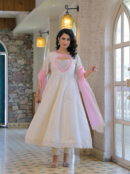 Pink white-cotton- schiffly premium-and-elegant-kurta-sets-for-women