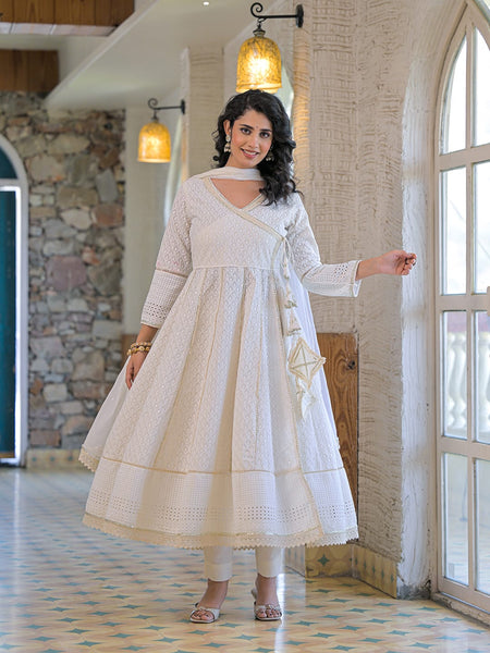 off-white-cotton- schiffly premium-and-elegant-kurta-sets-for-women