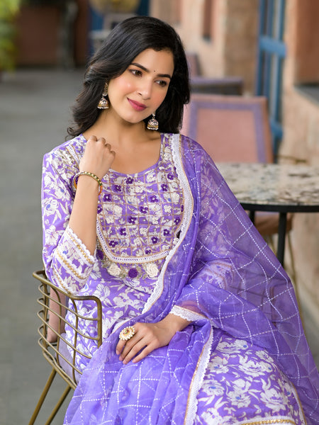 Purple Cotton Premium And Elegant Kurta Sets For Women