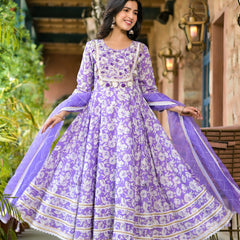 Purple Cotton Premium And Elegant Kurta Sets For Women