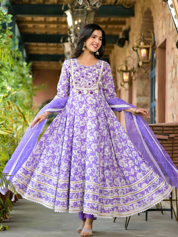 Purple Cotton Premium And Elegant Kurta Sets For Women