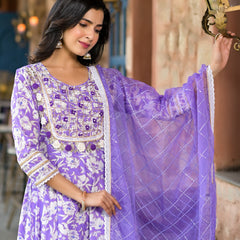Purple Cotton Premium And Elegant Kurta Sets For Women