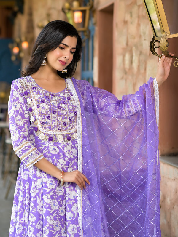 Purple Cotton Premium And Elegant Kurta Sets For Women