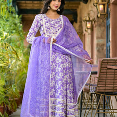 Purple Cotton Premium And Elegant Kurta Sets For Women