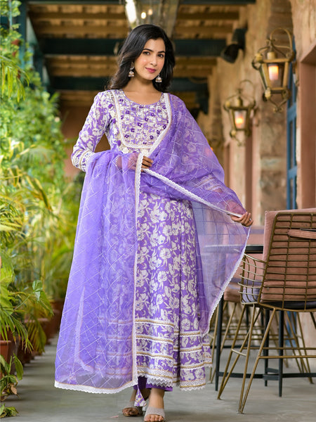 Purple Cotton Premium And Elegant Kurta Sets For Women
