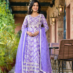 Purple Cotton Premium And Elegant Kurta Sets For Women