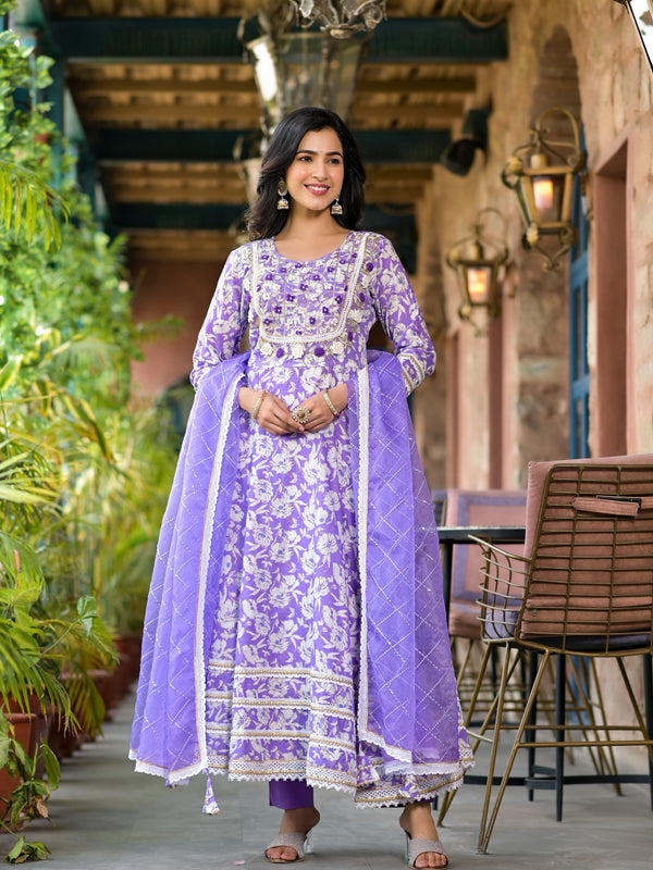 Purple Cotton Premium And Elegant Kurta Sets For Women