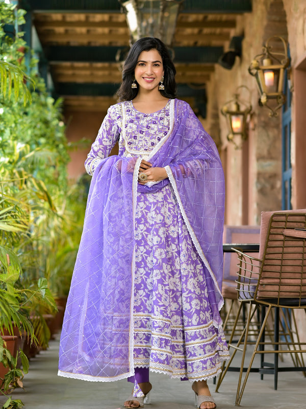 Purple Cotton Premium And Elegant Kurta Sets For Women
