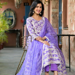 Purple Cotton Premium And Elegant Kurta Sets For Women