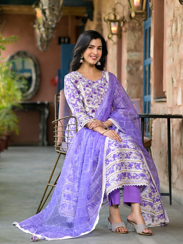 Purple Cotton Premium And Elegant Kurta Sets For Women