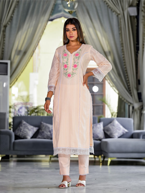 Peach Cotton Premium And Elegant Kurta Sets For Women
