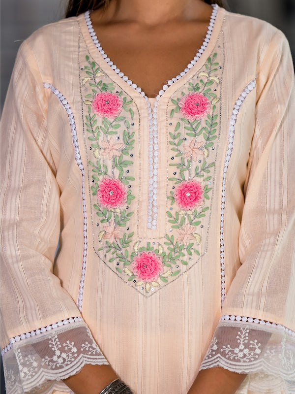 Peach Cotton Premium And Elegant Kurta Sets For Women