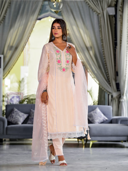 Peach Cotton Premium And Elegant Kurta Sets For Women