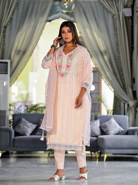 Peach Cotton Premium And Elegant Kurta Sets For Women