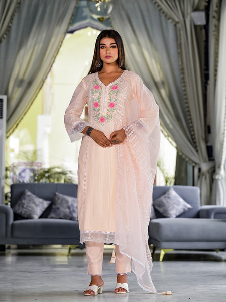 Peach Cotton Premium And Elegant Kurta Sets For Women
