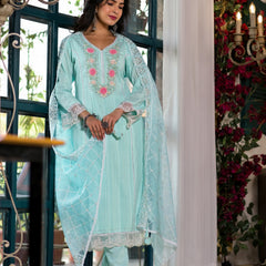 Sea Green Cotton Premium And Elegant Kurta Sets For Women