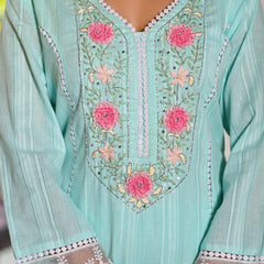 Sea Green Cotton Premium And Elegant Kurta Sets For Women