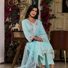 Sea Green Cotton Premium And Elegant Kurta Sets For Women