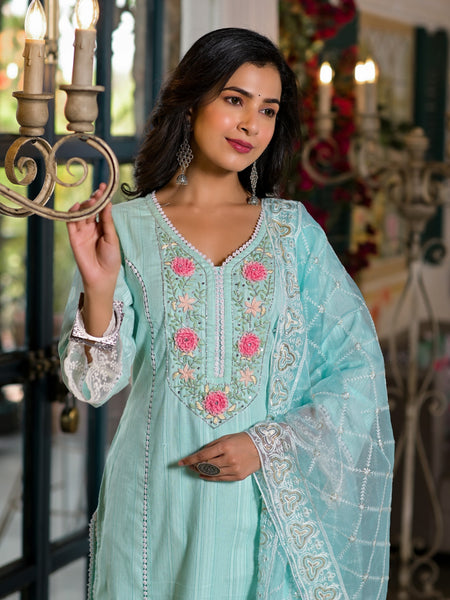 Sea Green Cotton Premium And Elegant Kurta Sets For Women