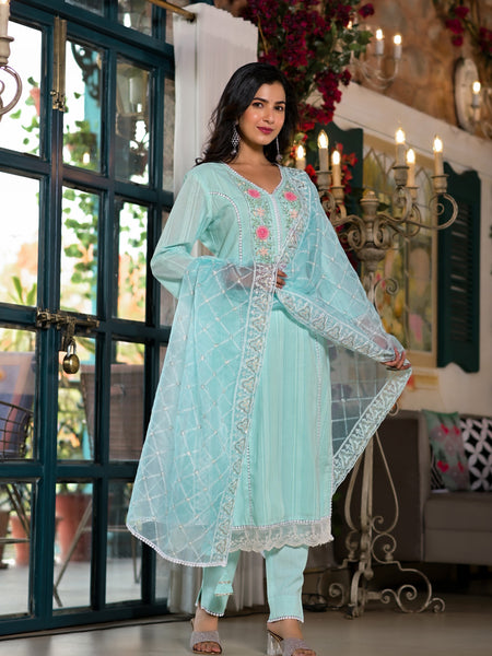 Sea Green Cotton Premium And Elegant Kurta Sets For Women