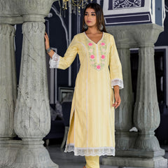 Yellow Cotton Premium And Elegant Kurta Sets For Women