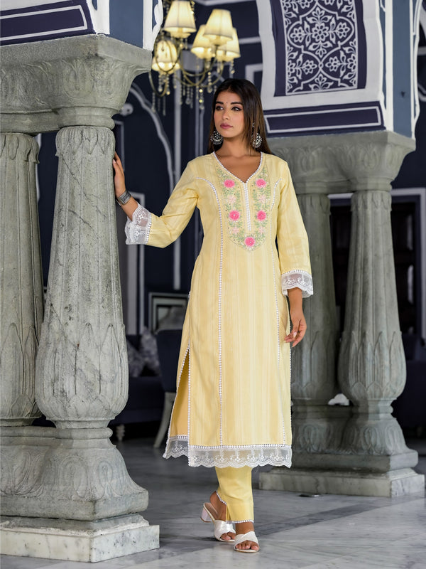Yellow Cotton Premium And Elegant Kurta Sets For Women