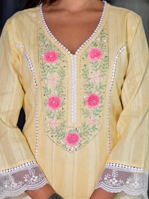 Yellow Cotton Premium And Elegant Kurta Sets For Women