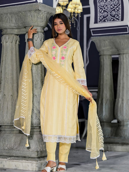 Yellow Cotton Premium And Elegant Kurta Sets For Women